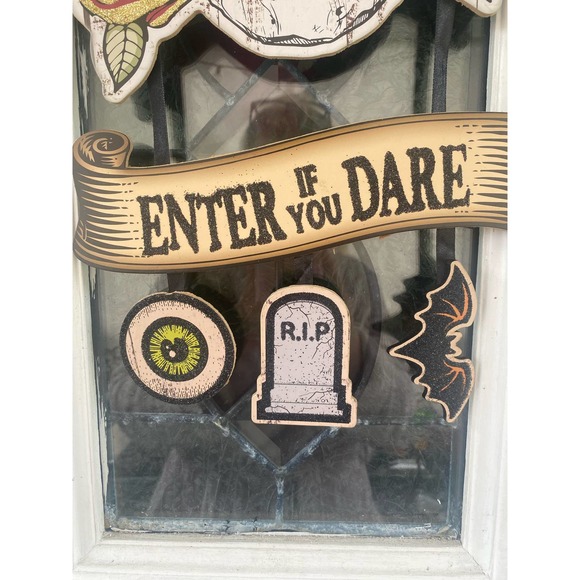Roses & Skull Enter if You Dare Halloween Sign Front Door Hanger Home Decor - Picture 3 of 5